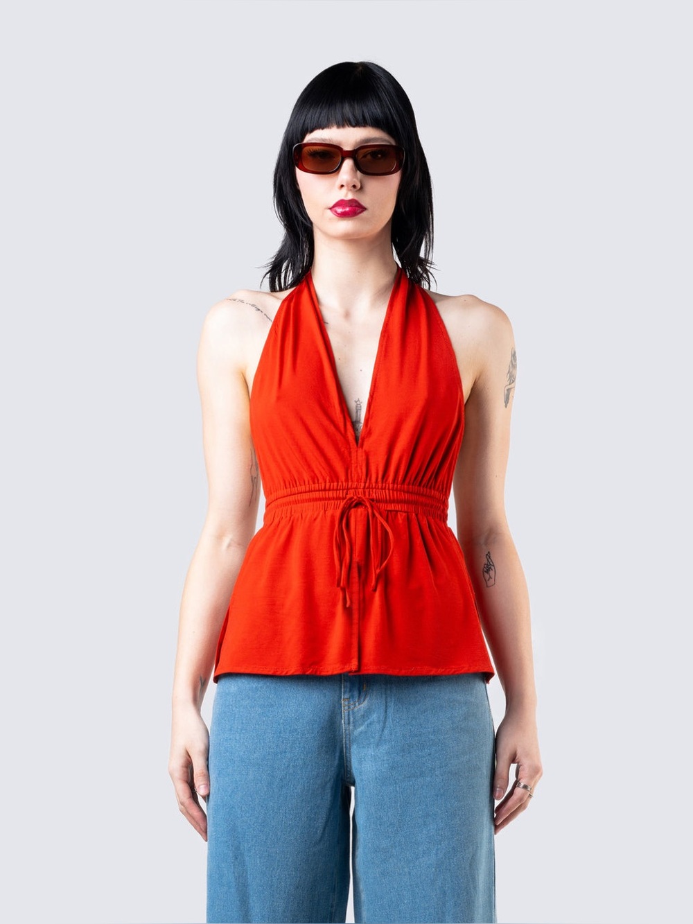 Finesse Miriam Red Knit Halter Top L LL3-39